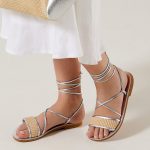 Silver Strap Woven Detail Lace-Up Sandals