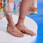 Tan Lace-Up Flat Sandals